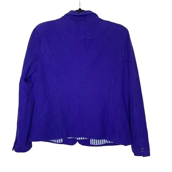 Chicos Women Size 2/Large Blue/ Purple Jacket Stripes Cotton Double Button - Picture 2 of 9